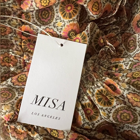 NWT MISA. MARION MINI SKIRT.Chiffon. FLORA  MEDALLION tile.Romantic ruffles.Sz L - Picture 5 of 8